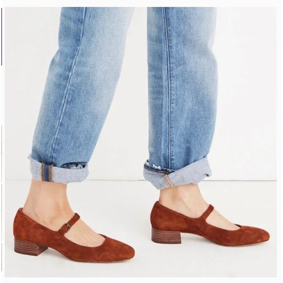Madewell Delilah Mary Jane Suede Flats Size 6 Rust Brown Chunky Retro Shoe - Picture 1 of 14